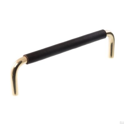 Avlångt möbelhandtag LS 7353 96 Polerat guld med svart läder