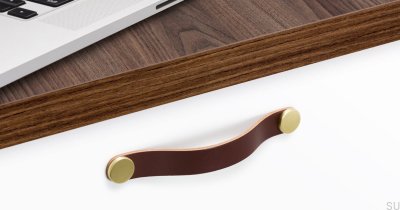 Möbelhandtag Flexa 160, läder, brunt med guld