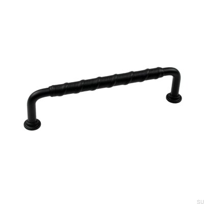Avlångt möbelhandtag 1353 128 Svart metall Svart läder