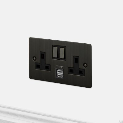Dubbel USB 3.1A Typ G UK 2G-uttag Bränd brons Mässing Brittisk standard