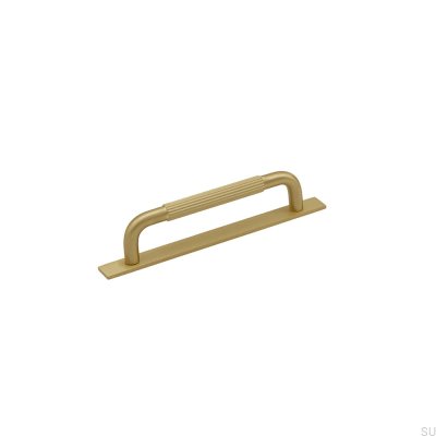Avlångt möbelhandtag med Helix Stripe 128 bricka, guldborstad