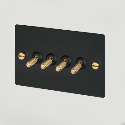 Cross 4G Quad Switch, Stål, Svart med Mässing, Brittisk Standard