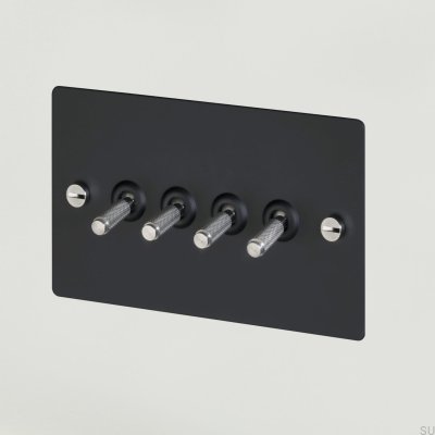 Cross 4G fyrdubbel switch stålsvart med silver brittisk standard