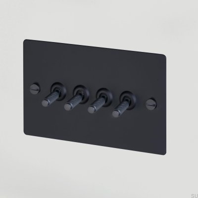 Cross 4G fyrdubbel switch stål svart brittisk standard