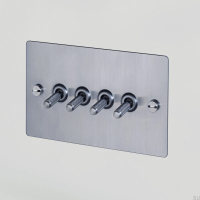 Cross 4G fyrdubbel switch stål silver brittisk standard