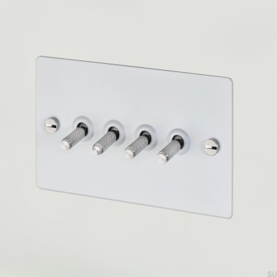 Cross 4G fyrdubbel switch stålvit med silver brittisk standard