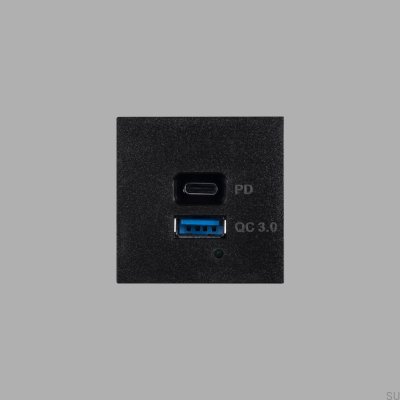 USB A+C snabbladdningsmodul stål svart europeisk standard