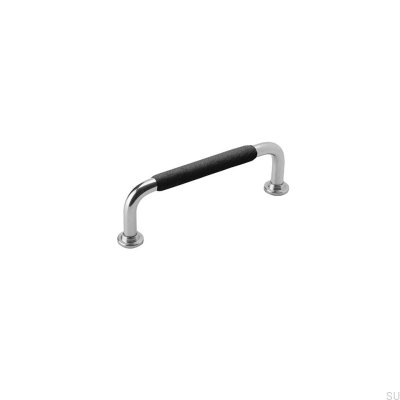 Avlångt möbelhandtag 1353 96 Nickel Svart Läder