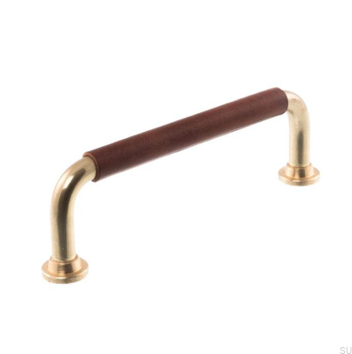 Avlångt möbelhandtag LS 1353 96 Polerad mässing med mörkbrunt läder