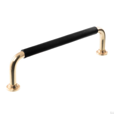 Avlångt möbelhandtag LS 1353 96 Polerad mässing med svart läder