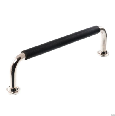 Avlångt möbelhandtag LS 1353 128 Polerad Nickel med Svart Läder