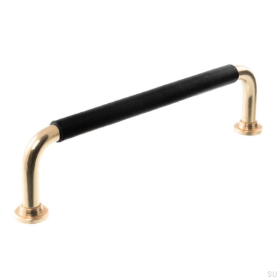 Avlångt möbelhandtag LS 1353 128 Polerad mässing med svart läder