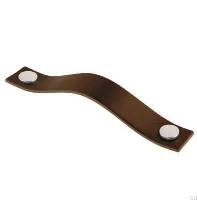 Avlångt möbelhandtag 0156L Läder Brunt med Krom