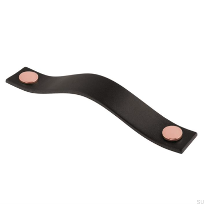 Avlångt möbelhandtag 0156L Läder Svart med Koppar