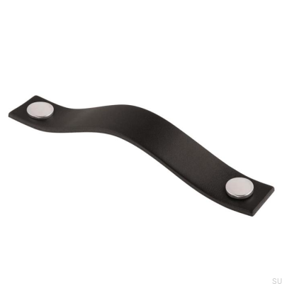 Avlångt möbelhandtag 0156L Läder Svart med Krom
