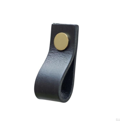 Möbelhandtag Loop Läder Svart med Guld