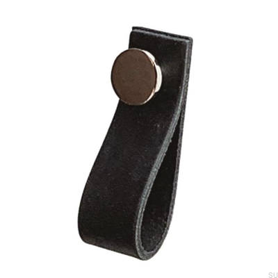 Möbelhandtag Loop 80 Svart Läder med polerat silver