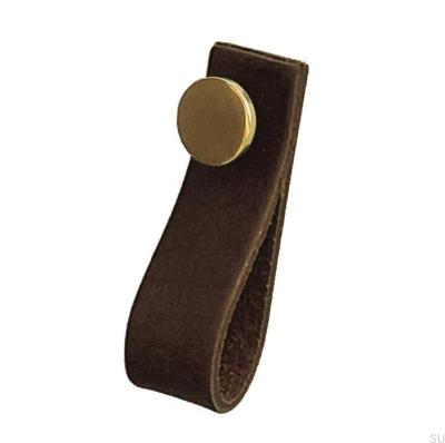 Möbelhandtag Loop 80 Läder Brun med Guld