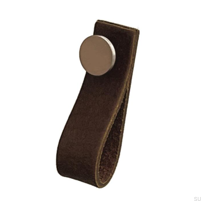 Möbelhandtag Loop 80 Läder Brun med Borstat Silver