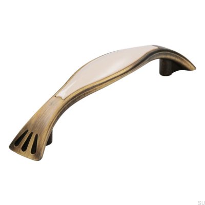 Avlångt möbelhandtag 1881 96 Antik Brons med Beige