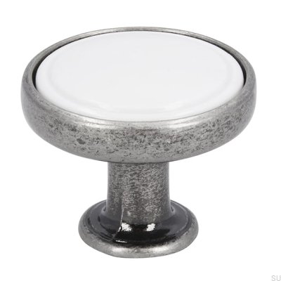 Möbelknopp 1971 30 Antik Silver med Vit