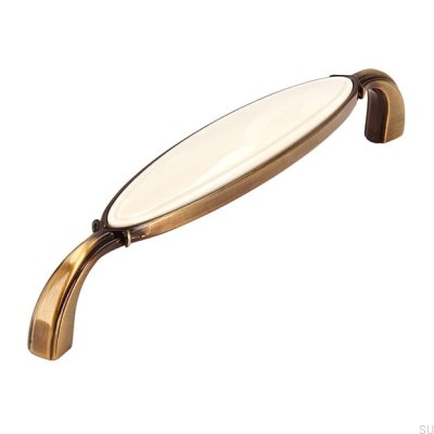 Avlångt möbelhandtag 1973 128 Antik Brons med Beige