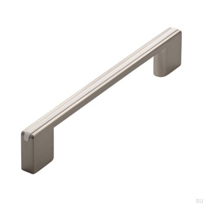 Avlångt möbelhandtag 2170 128/160 Silver Borstad med Vit
