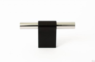 Möbelknopp T-Bar Line Mix 60 Metallsvart med polerat stål