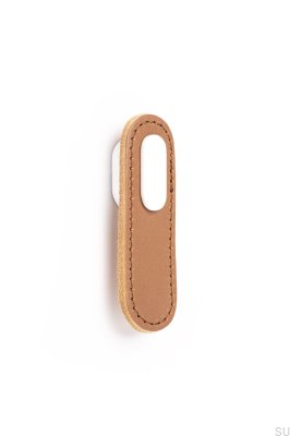 Möbelknopp Avlångt Beige Läder med Vitt