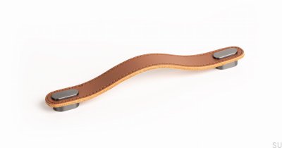 Avlångt möbelhandtag Avlångt beige läder med borstat grått