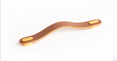 Avlångt möbelhandtag Avlångt beige läder med guldborstat