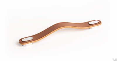 Avlångt möbelhandtag Avlångt beige läder med polerad krom