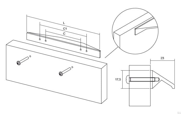 03221000L24--Uchwyt-meblowy-podłużny-Cutt-320-896-Aluminiowy-Srebrny-Szczotkowany-Viefe-Skandynawskie-Uchwyty-rysunek-techniczny