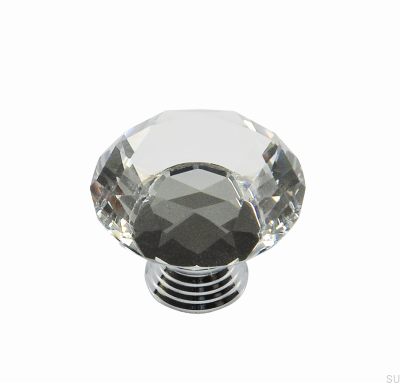 Möbelknopp GL02 Glas med Kromad Mässing