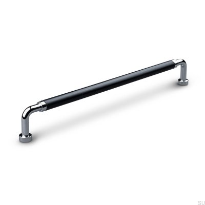 Avlångt möbelhandtag Posta Swept 224 Polerad krom med svart läder