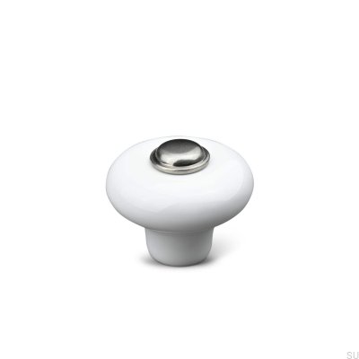Verna 2024 36 möbelknopp Porslin Vit med Borstat Silver