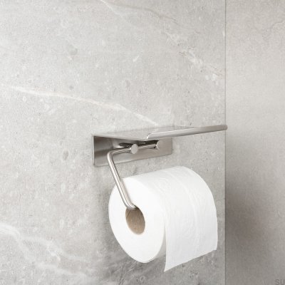 Toalettpappershållare med hylla Base Brushed Steel