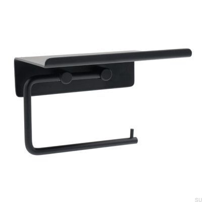 Toalettpappershållare med hylla Base Matt Black Steel