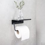 60608-41 Uchwyt na papier toaletowy z półką Base Metalowy Czarny Mat