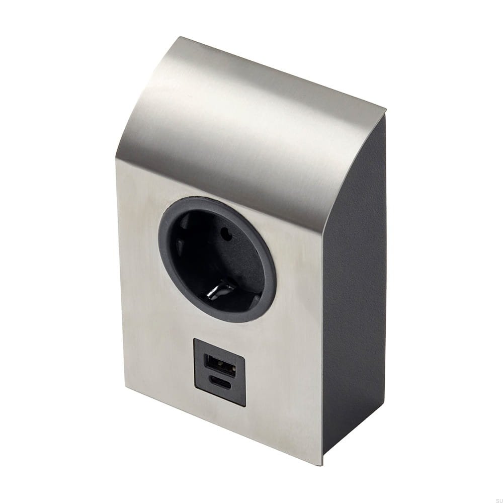 989022 Gniazdo pojedyncze z USB Mini Born Srebrne Szczotkowane