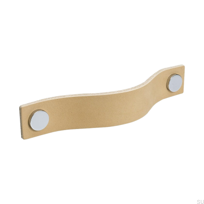 Långt möbelhandtag Loop 128, naturläder med krom