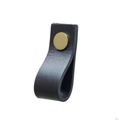 Möbelhandtag Loop Läder Svart med Guld