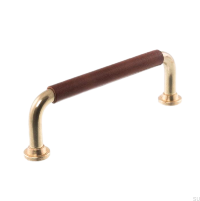 Avlångt möbelhandtag LS 1353 96 Polerad mässing med mörkbrunt läder