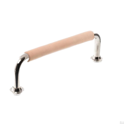 Avlångt möbelhandtag LS 1353 96 Polerad nickel med naturläder