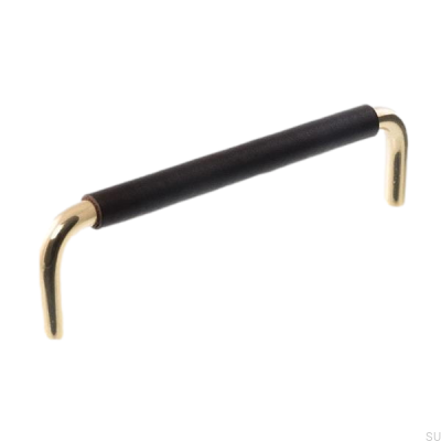 Avlångt möbelhandtag LS 7353 128 Polerat guld med svart läder