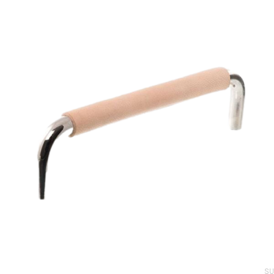 Avlångt möbelhandtag LS 7353 128 Polerad nickel med naturläder