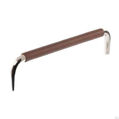 Avlångt möbelhandtag LS 7353 128 Polerad nickel med brunt läder