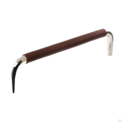 Avlångt möbelhandtag LS 7353 128 Polerad nickel med mörkbrunt läder