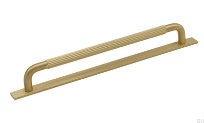 Avlångt möbelhandtag med en Helix Stripe bricka 224 Gold Brushed