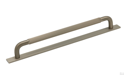 Avlångt möbelhandtag med Helix Stripe 224 bricka, borstat silver